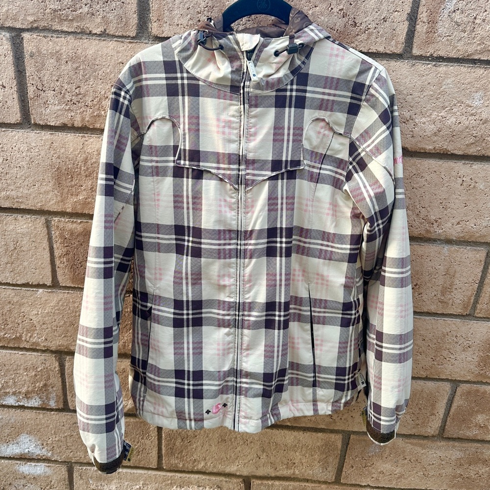 Burton Plaid Hooded Snowboarding Jacket Coat Women's Small